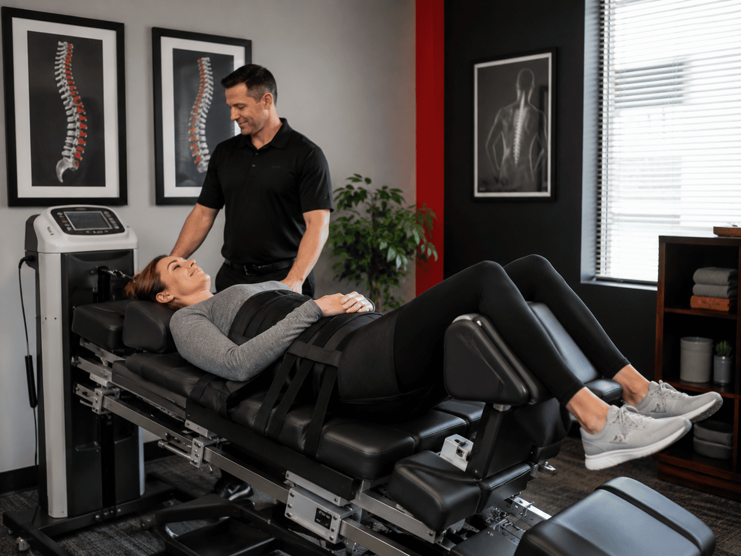 Spinal decompression therapy treatment table for back pain and neck pain