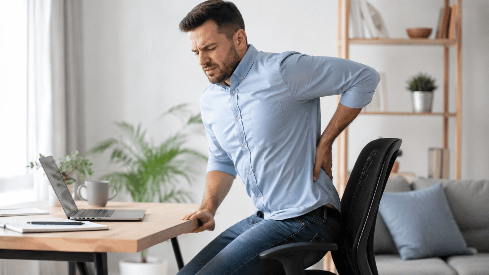 Person experiencing recurring back pain after sitting or activity